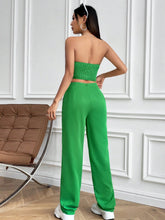 Solid Color Cropped Strapless Top And Slanted Pocket Pants Set